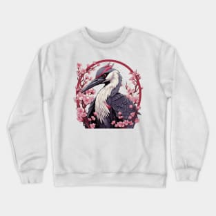 Red Crowned Crane in Cherry Blossum Crewneck Sweatshirt